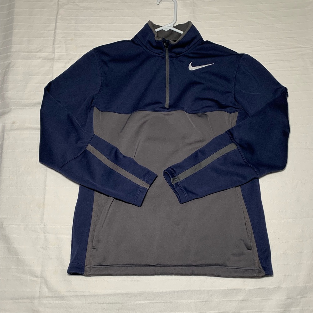 Men’s Nike 1/4 Zip Golf Pullover. Size S. Navy and Gray. Pockets.